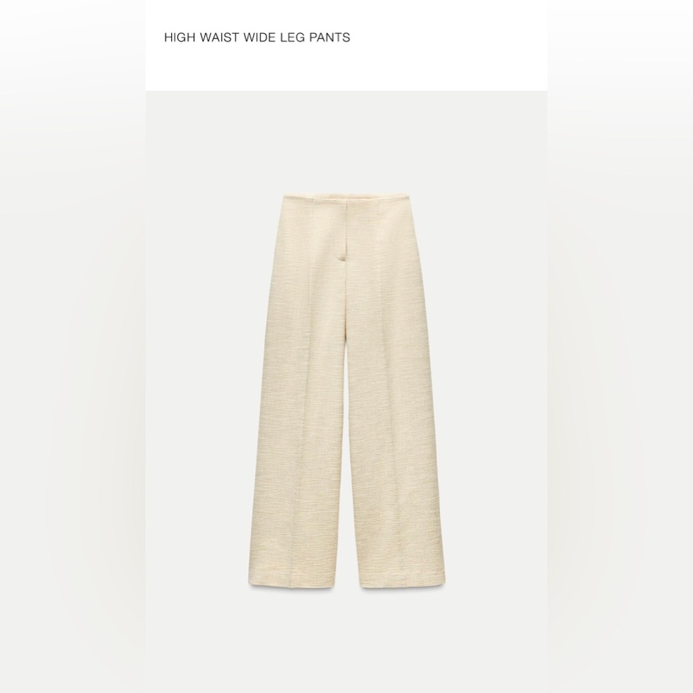 Cream textured high-waist pants